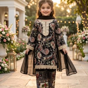 Zaira Black Flora Premium Cotton Festive Suit