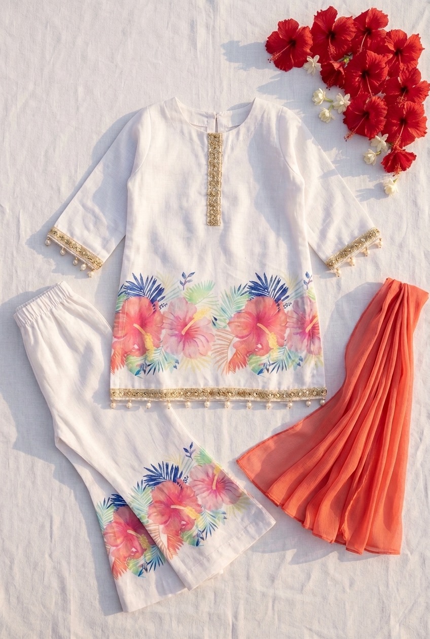 Noor-e-Joba – Elegant Floral Cotton 3-Piece Traditional Dress Set for Girls - Image 4