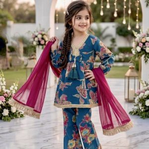 Blooming Blues Premium Georgette Festive Suit (Ages 2-8 Years)