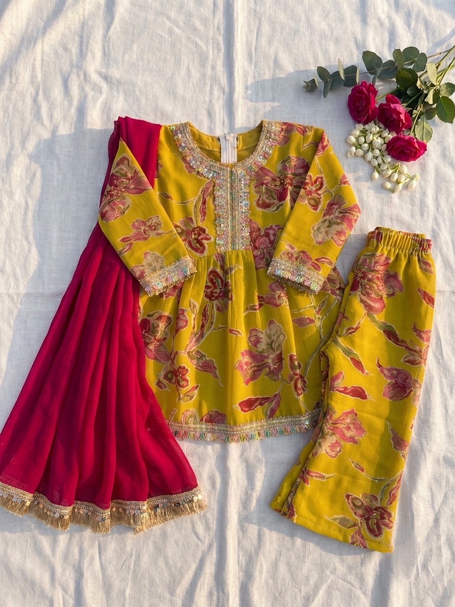 Marigold Glow Premium Georgette Festive Suit - Image 4