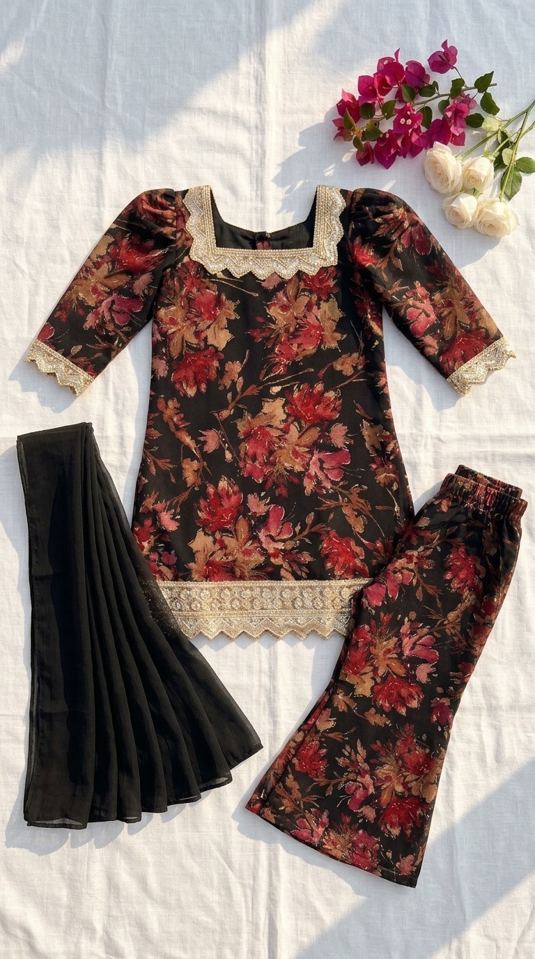 Gul-e-Noor 3 Piece Traditional Girls Dress - Image 4