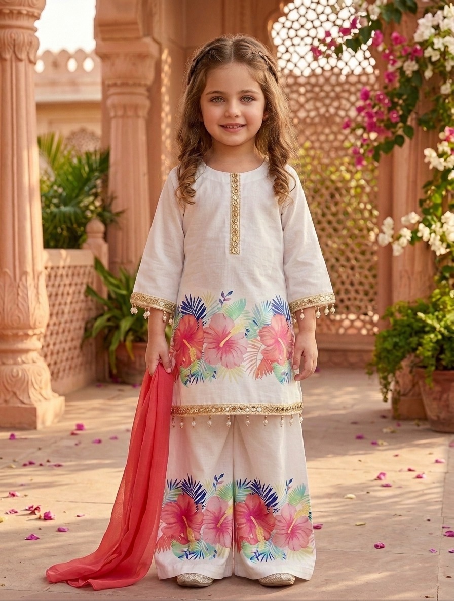 Noor-e-Joba – Elegant Floral Cotton 3-Piece Traditional Dress Set for Girls - Image 2