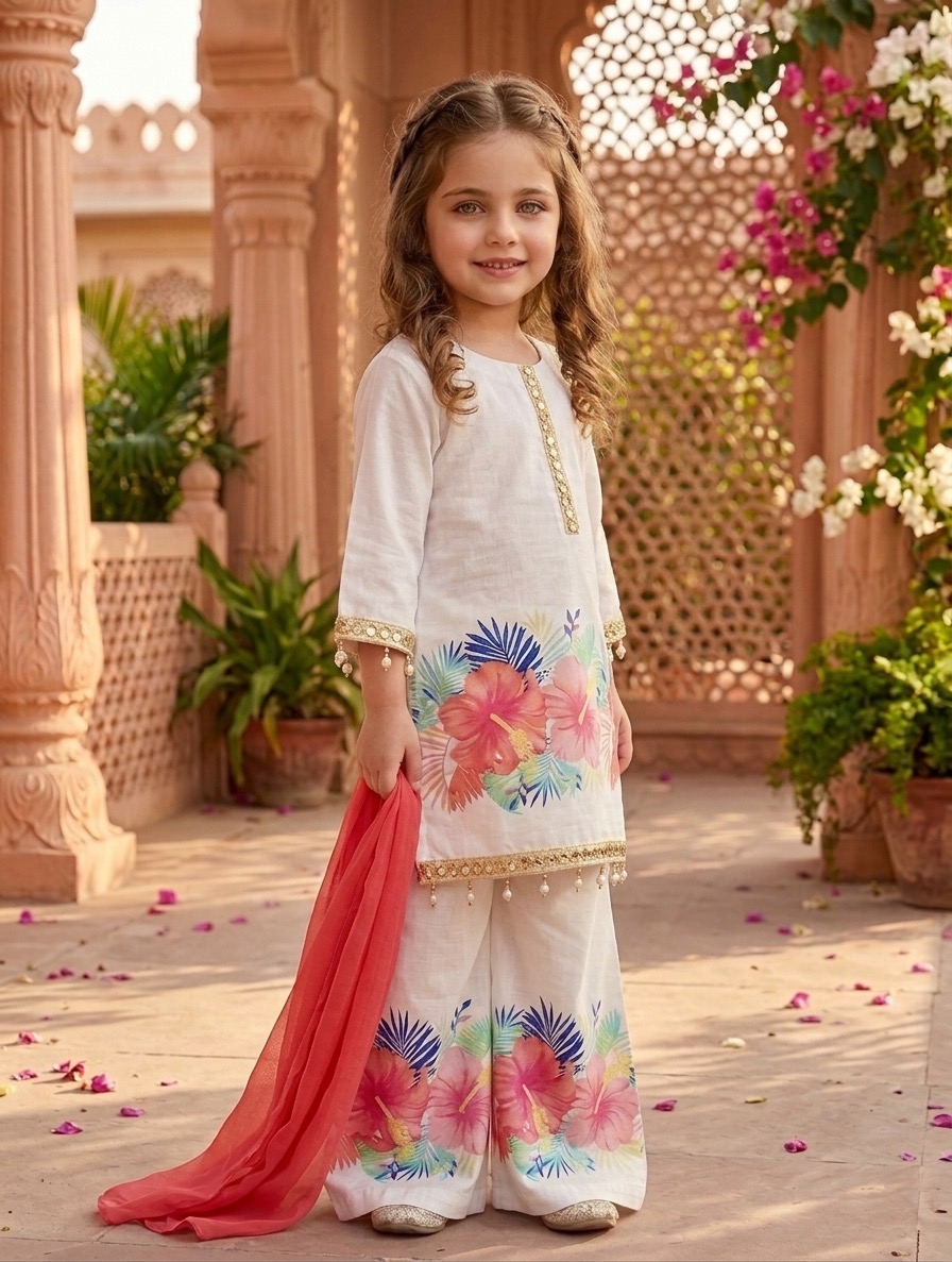 Noor-e-Joba – Elegant Floral Cotton 3-Piece Traditional Dress Set for Girls - Image 3