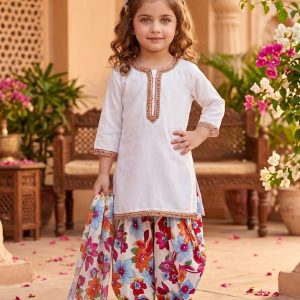 Ward Al-Zahra Premium Floral Cotton 3-Piece Traditional Dress for Girls