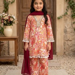 Mahveen – Premium Pakistani Inspired Floral 3-Piece Dress for Girls 1-8 Years